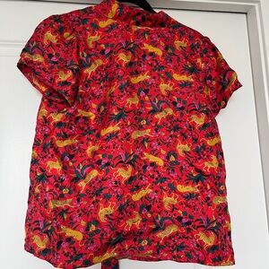 J Crew Collection silk bow-back top in jungle cat floral print NWOT